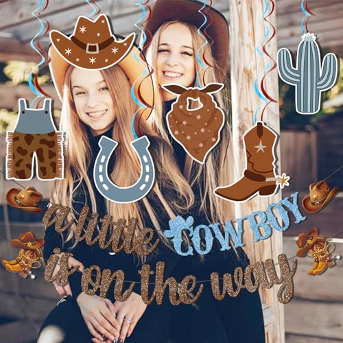 Image of A Little Cowboy Is On The Way Banner Cowboy Baby Shower Decorations Western Baby Shower Decorations with Cowboy Decorations Hanging Swirls Cowboy Party Decorations for Baby Boy Shower Decorations