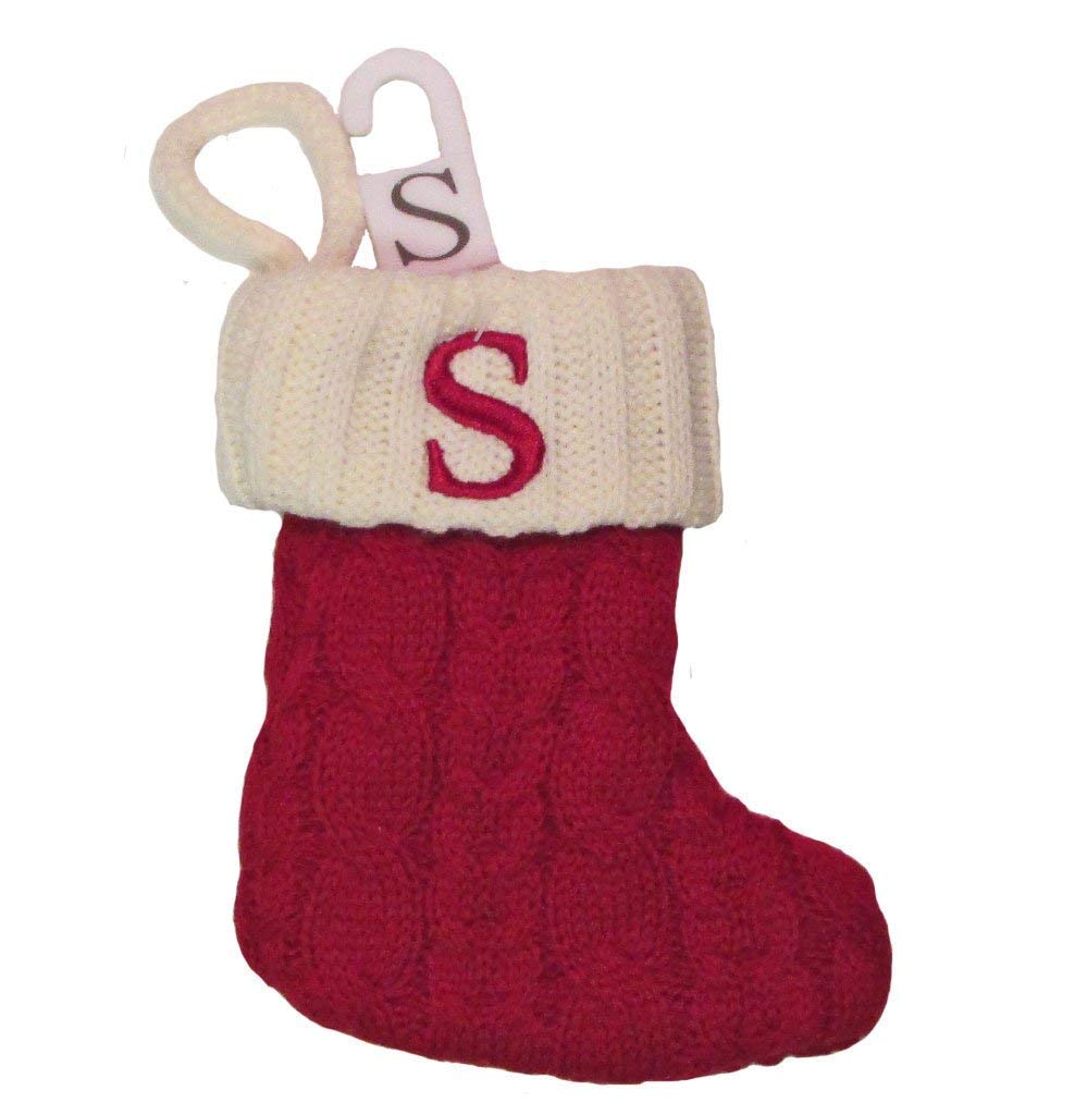 St. Nicholas SquareRed and White Mini 8-inches Cable Knit Monogram Stocking - Letter S