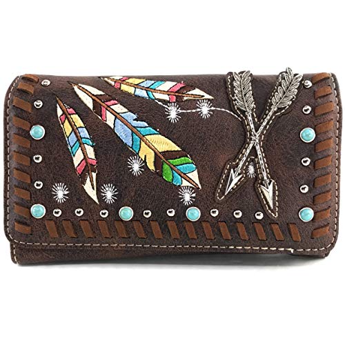 Zelris Native Color Feather Arrow Turquoise Stud Weave CrossBody Trifold Wallet