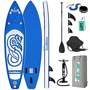 FunWater Tabla de Surf de Remo Hinchable de 305x78x15cm, Accesorios completos, Remo Ajustable, Bomba, Asiento de Kayak, Mochila Viaje ISUP, Correa, Bolsa Impermeable, Capacidad Carga de hasta 150kg