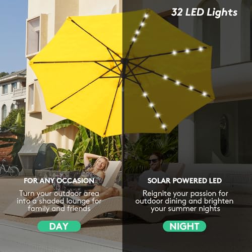 Image of JEAREY 9FT Outdoor Patio Umbrella with Solar Lights, LED Lighted Pool Umbrella with Tilt and Crank, Outdoor Table Umbrellas for Deck, Yard & Market (Lemon)