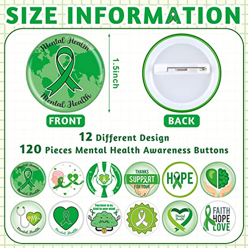 120 Pieces Mental Health Awareness Pins Mental Health Month Gifts Mini Buttons Pin for Children Teens Adults Stocking Stuffers Party Favors, 12 Styles2
