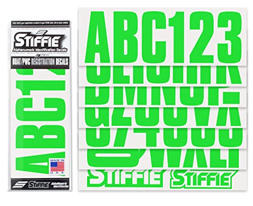Image of STIFFIE Uniline Electric Green 3 inch Boat & PWC Registration Decals • Numbers Letters Stickers
