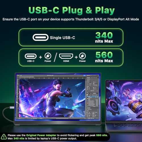 Image of Upperizon Portable Monitor 19 inch 4K UHD 3840X2160 125% sRGB 144Hz HDR HDMI USB-C Travel Monitor for Laptop MacBook PC Surface Xbox, Large External Display with Kickstand & Speakers, VESA Compatible