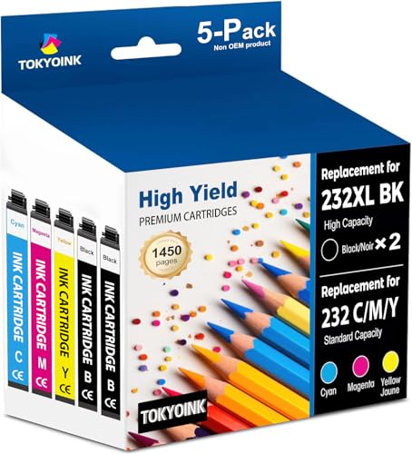 232XL Ink Cartridges Combo Pack Remanufactured Replacement for 232 Ink Cartridge 232 XL T232XL for WF-2930, WF-2950, XP-4200, XP-4205 Printer Ink (2 Black, Cyan, Yellow, Magenta 5 Pack)