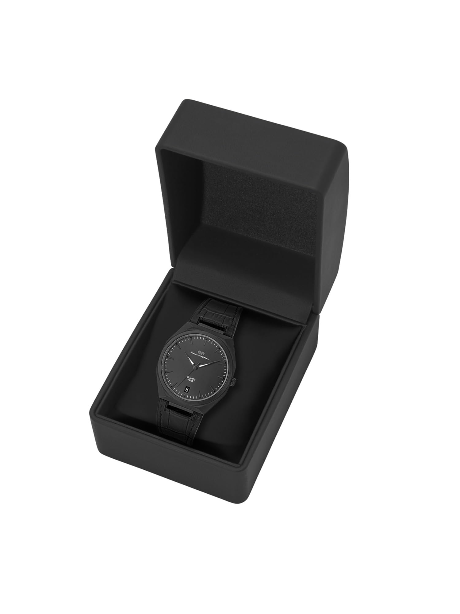 Rhodenwald & Söhne Herren Uhr Edelstahl schwarz Quarzwerk 5 ATM | Echtleder/Silikon Armband, schwarz, Krokodil (Prägung), Zifferblatt schwarz, Mineralglas, Armbanduhr
