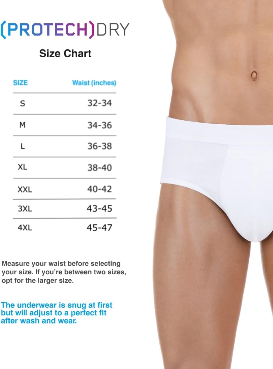 PROTECHDRY - Washable & Reusable Urinary Incontinence Cotton Brief Underwear for Men, with Front Absorbent Area White Medium - Image 4