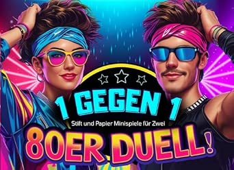 1 gegen 1 80er Duell: 25 farbige Stift & Papier Quiz Spiele für 80er Jahre Fans. Ideal zum Verschenken für Freunde, Eltern oder Paare