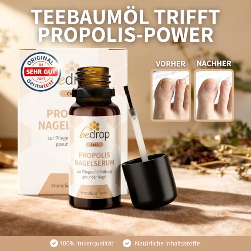 bedrop Propolis Nagelserum - hochdosierte Pflege der Haut bei Nagelpilz I Nail Care Formel mit Teebaumöl I Schnelle & Intensive Wirkung - 10ml
