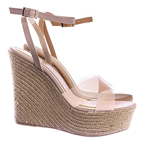 Aquapillar Clear Espadrille Platform Wedge Sandal - Women Lucite Clear Heels