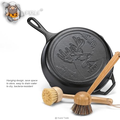 HR Huare Technology Dish Scrub Brushes Bamboo Handle Wooden Cleaning Scrubbers Brushes Stiff Bristles for Washing Kitchen Cast Iron Pan Pot (2PCS with Sisal Bristles & Palm Bristles with Long Handle) - Image 5