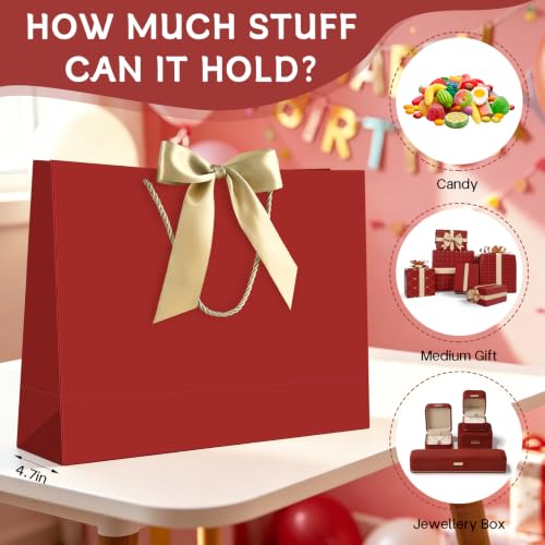 Image of JMANNI Gift Bags with Handles, 14.6 inch Large Gift Bags with Tissue Paper | 2 Pcs Red Bags, 4 Tissue Paper and 2 Cards, for Baby Shower, Wedding Bridal Shower, Birthday Party