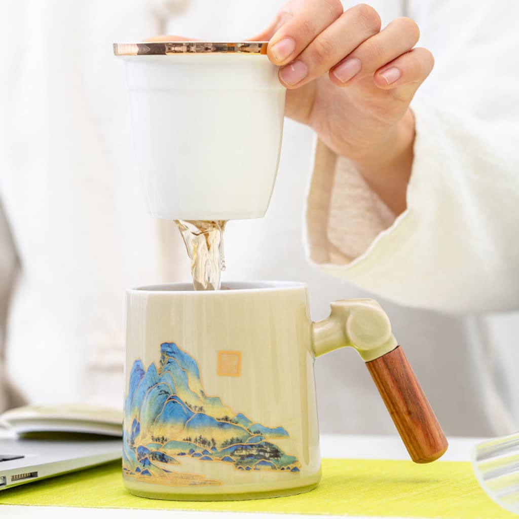 Orientalny ceramiczny zestaw do herbaty Zestaw do herbaty Ceramiczna filiżanka do herbaty z zaparzaczem i pokrywką, Porcelanowy kubek do herbaty, Idealny do biura i użytku domowego, Świetny prezent na