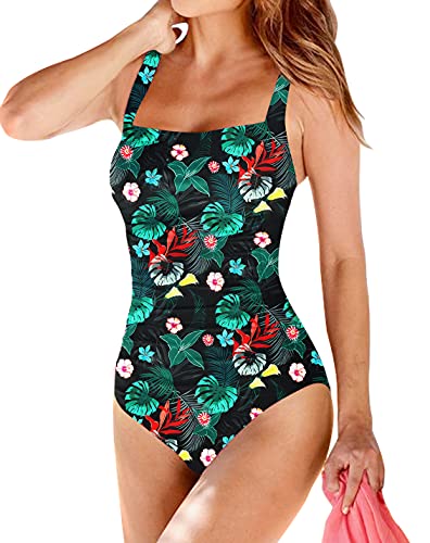 Image of Upopby Women's Vintage Padded Push up One Piece Swimsuits Tummy Control Bathing Suits Plus Size Swimwear