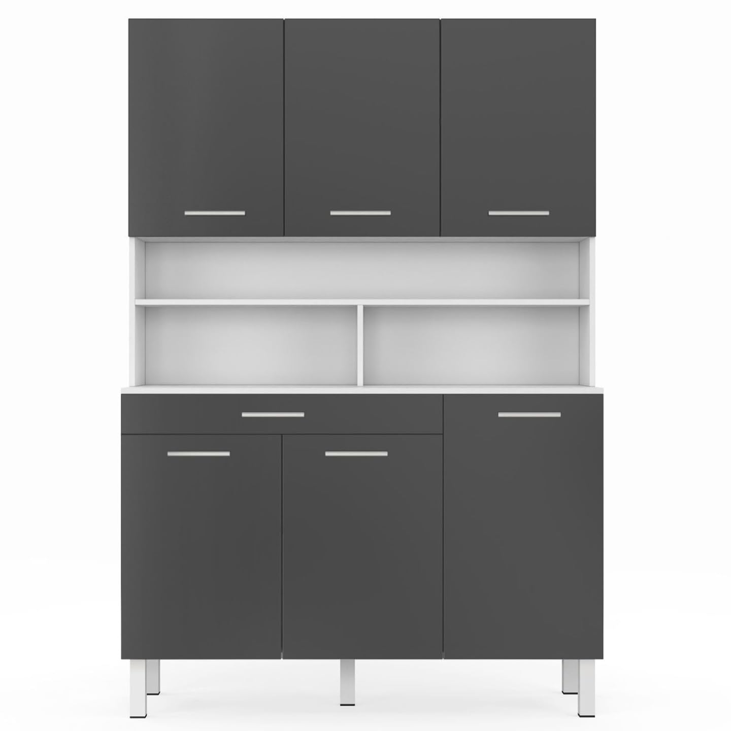 IDMarket - Buffet de Cuisine 120 CM CINA 6 Portes + tiroir Blanc et Gris Brillant