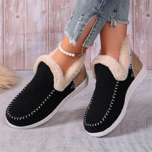Booties For Women 2024 Winter Snow Boots Slip on Fur Lined Cold Weather Warm Ankle Booties Comfortable Loafers Shoes3