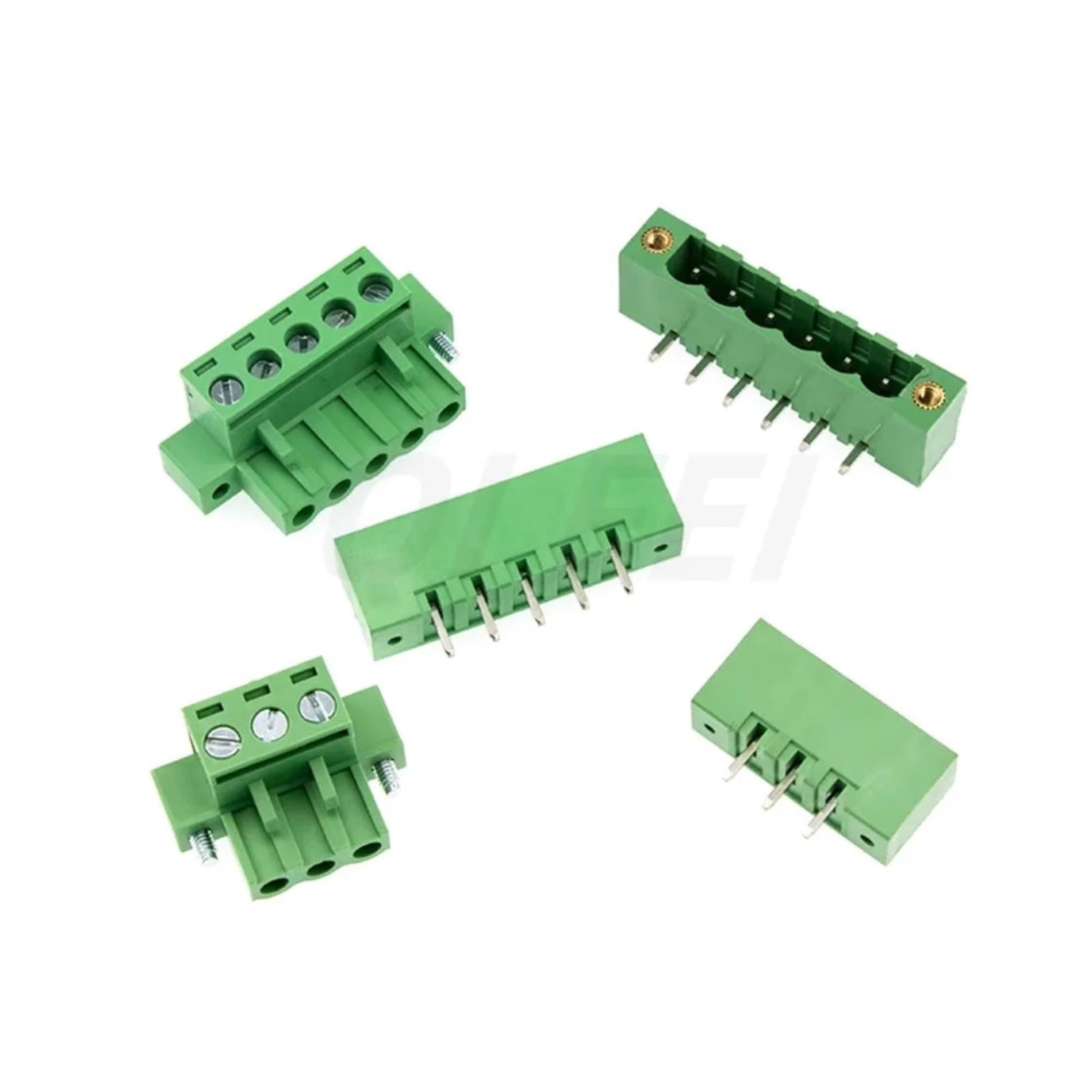 Conector de terminal de 5 piezas, paso 2EDGKM, bloque de terminales PCB de 15EDGKM, enchufable 2~24P con brida fija en panel.(Curved Pin,3.5mm Pitch,18P)