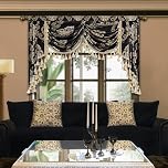 TOPLUXE Swag Valance for Windows, Jacquard Waterfall Short Curtain with Tassels for Bedroom Living Room Kitchen Decoration, Rod Pocket (Width 150cm, Black)