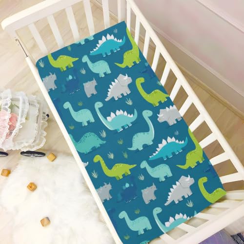 Image of Crib Sheet Breathable Soft Crib Mattress Sheet for Baby Toddler Boys Girls Fitted Pack n Play Crib Sheet Fit Standard Crib Mattress 39 x 27 Inch Dinosaur Blue Cute