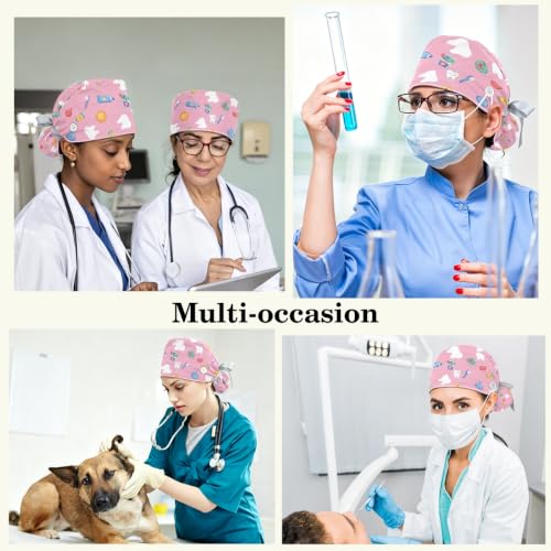 Image of Butterfly Scrub Cap Women with Ponytail & Buttons Adjustable Surgical Nurse Hat with Cotton Sweatband for Long Hair