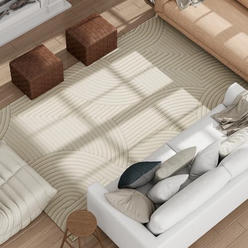 Tapis moderne poils épais jacquard crème 160x120 HOMCOM