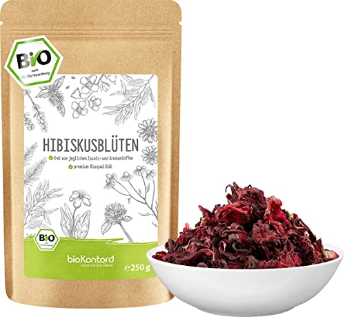 Hibiskusblüten BIO ganz und getrocknet 250g - Premium Hibiskus Tee - Hibiskusblütentee 100% natürlich aus biologischem Anbau - bioKontor Cover