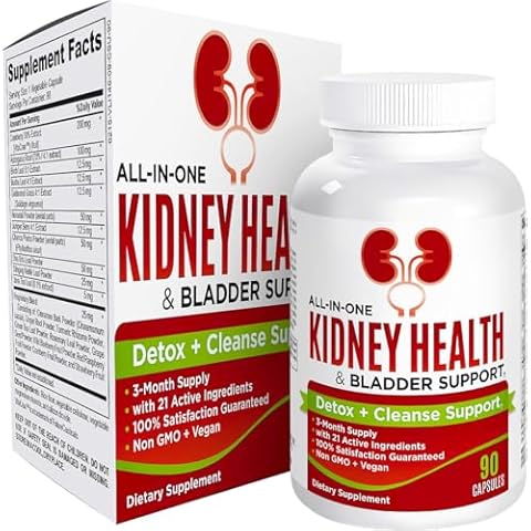 3-Month Kidney Health & Bladder Support Supplement (All-in-1) with 21 Active Ingredients - Supplements - Kidney Cleanse Detox - 90 Capsules Cover