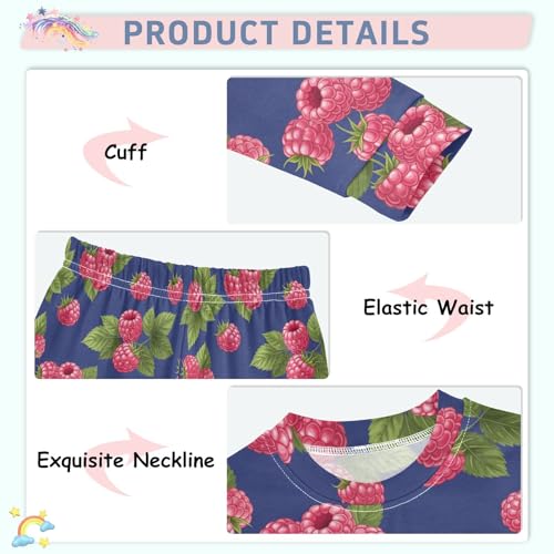 Pajama Sets Long Sleeve Raspberry Leaves Pattern Soft Comfy Sleepwear 2 Piece PJS 3-8T4