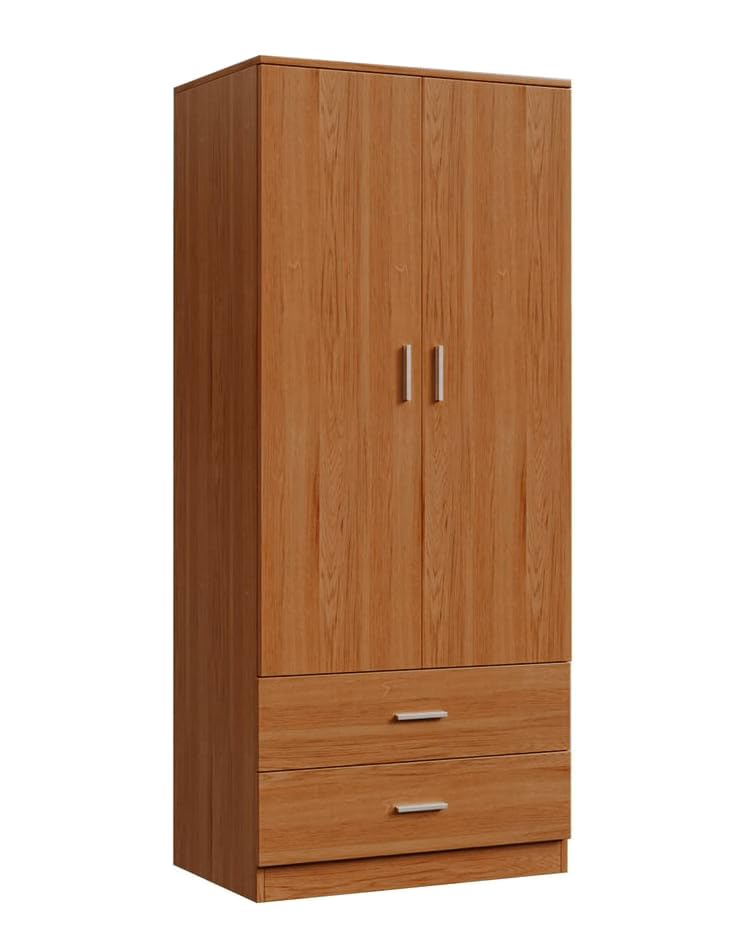 Panana 2 Door 2 Drawer Wardrobe with Hanging Rail 76.8x50x180cm, Oak