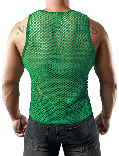 Image of JOGAL Men's Mesh Fishnet Fitted Sleeveless Muscle Top