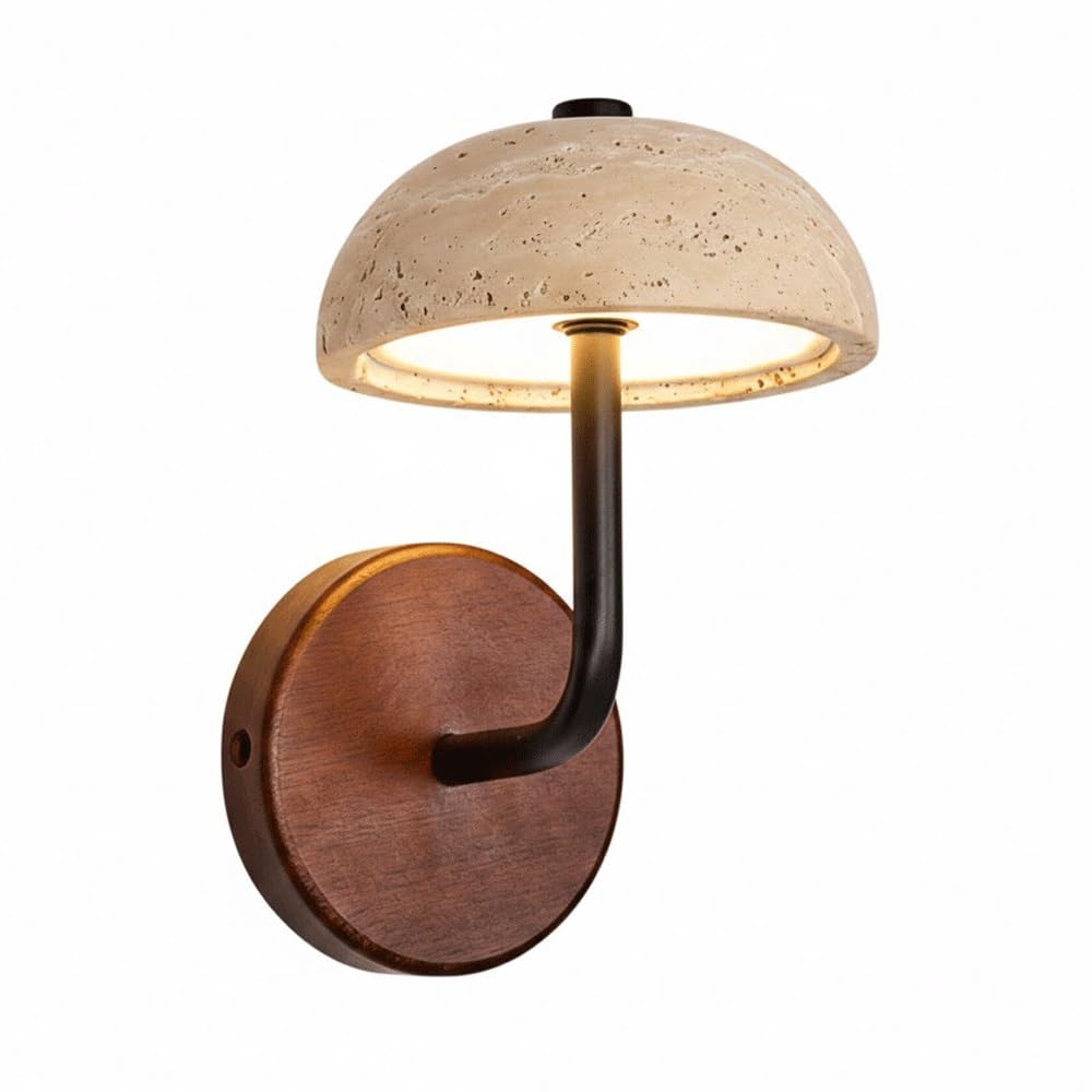 Aplique de travertino natural y madera de nogal para un salón exclusivo