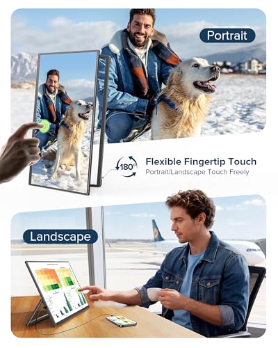 Image of Portable Monitor Touchscreen with Battery 8000mAh 15.6 inch Travel Monitor | 10-Point Touch, 1080P IPS 125% sRGB, Ultra-Slim, VESA & Stand, Eye Care, USB-C & MINI HDMI, For Laptop Computer Game Consoles