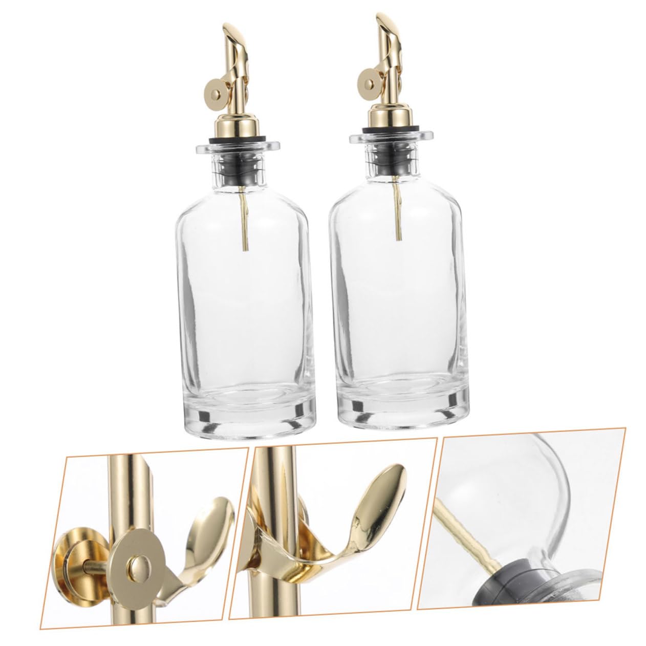 ABOOFAN 2 Pezzi Bottiglia Dispenser Olio e Aceto in Vetro 500ml, Antigoccia, per Cucina, Acciaio Inossidabile, Oro