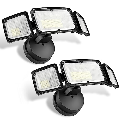 Amico LED Flood Lights Outdoor 3500LM Security Light, 30W Bright Outdoor Lights 2 Pack, 5000K Daylight White, IP65 Waterproof 3 Adjustable Heads for Garage, Backyard, Patio, Garden, Porch&Stair(Black)