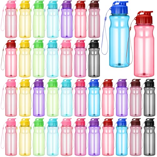 Tioncy 50 Pieces Plastic Water Bottles for Kids Bulk 17 oz Water Bottles Bulk Sports Adults Kids Reusable Large Water Bottles Leakproof Drink Flip Cap Bottles for Party Outdoor Children School