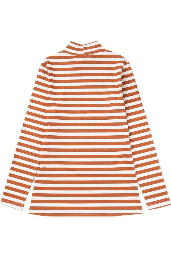 Image of Melliflo Womens Long Sleeve Mock Neck Striped Shirt Casual Pullover Knit Top Cute Tunic Going Out Top Orange, X-Large