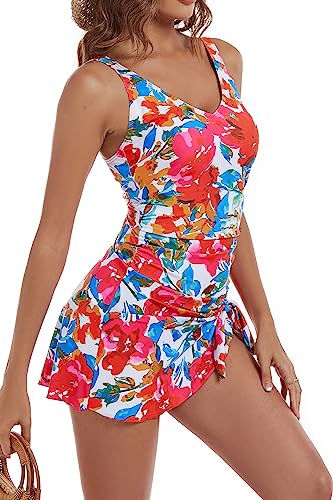 One Piece Swim Dress Swimsuits for Women Tummy Control Swimdress Skirt V Neck Bathing Suit4