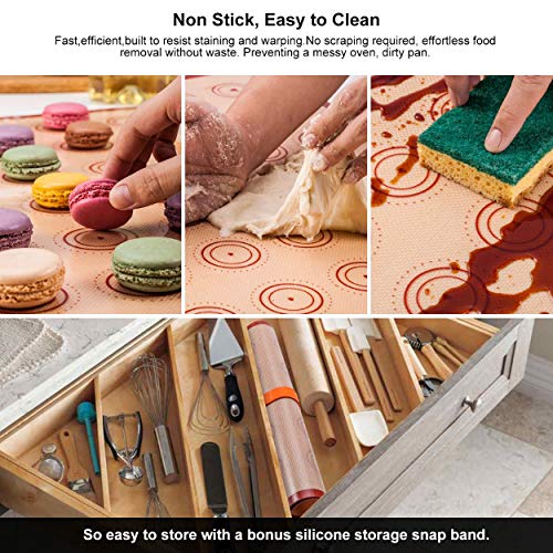 Silicone Baking Mat Macaron Mat Kit(16Pcs Set) Macaroon Baking Mat Set Of 2 Half Sheet Macaron Silicone Mat Nonstick Macaron Mat Sheet,6 Piping Tip,2 Piping Bag With 3 Bag Tie,2 Coupler (11.6"X16.5") #TOP2