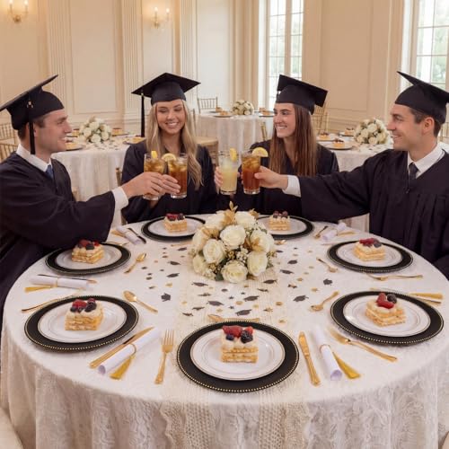 Bokon 6 Pack Graduation Charger Plates 13" Round with Beaded Reusable Plastic Charger Plates for 2026 Graduation Party Supplies Celebration Tabletop Dinner Decoration by Bokon - Image 5