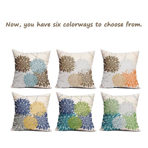 Wofole Navy Blue Pillow Covers 18X18 Inch, Grey Dahlia Flower Print Throw Pillow Covers Outdoor Decor Linen Cushion Case For Home Living Room Sofa Couch Bed, Set Of 2 #TOP4