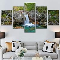 SIGNWIN 5 Panel Canvas Wall Art Forest Waterfalls for Home Decorations Ready to Hang - 60