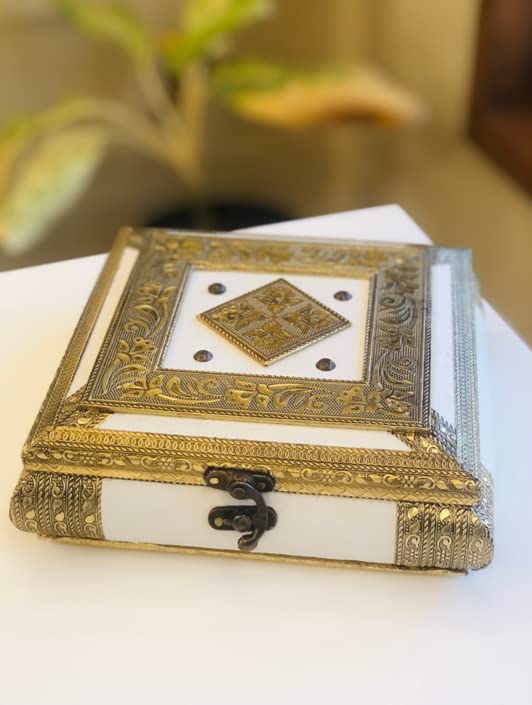 Image of RIOMAX Decorative Empty Dry Fruit Box (4 Section Box) (Rajwadi White)