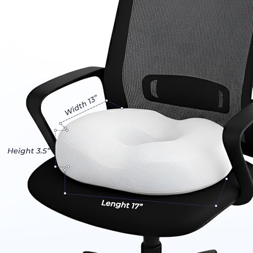 Image of Billebon Orthopedic Memory Foam Donut Pillow for Tailbone Pain| Coccyx Seat Cushion for Piles & Hemorrhoids| Sciatica| Prostate| Post-Natal| Pregnancy Pain Relief| Breathable Mesh Cover - White