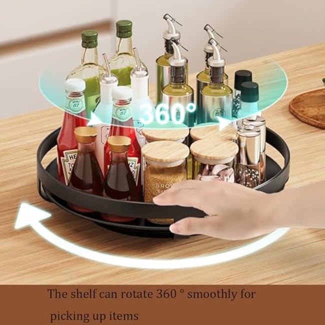 Single Layer Seasoning Household Oil, Salt, Sauce, Vinegar Circular Storage Box Rack, 360 Degree Rotating Seasoning Storage Rack,30 * 30.5cm