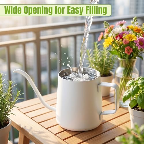 Image of Watering Can for Indoor Plants, Indoor Watering Can with Long Spout and Handle Rust-Proof 304 Stainless Steel Material (350ml /12oz-White)