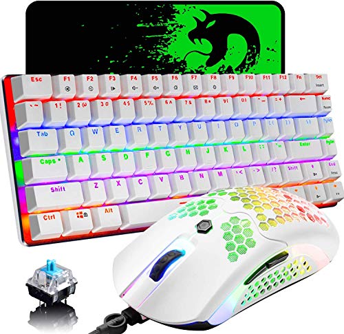 メカニカルゲーミングキーボードマウス 3 in 1セット LEDバックライト付き有線 RGB 12000DPI軽量ゲーミングマウス PCゲーム用の大型マウスパッド