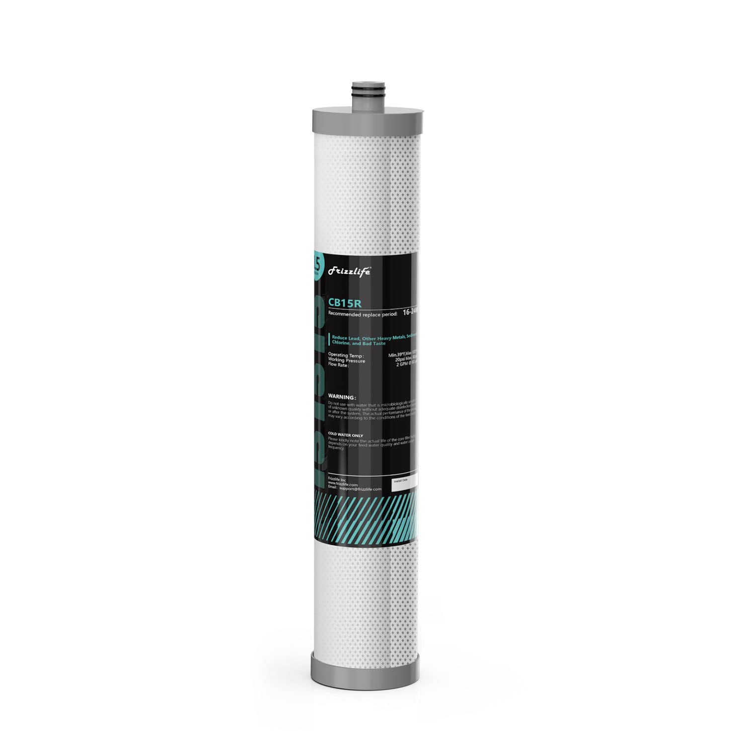 Cartouche filtrante Frizzlife CB15R bloc de charbon actif pour filtre eau DW15 TW15