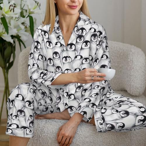 Pyjama à manches longues pour femme imprimé pingouins mignons avec taille élastique - 7