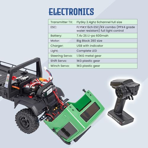 Image of HOBBYPLUS ARKTOS 6x6 V1.5 CR18P Rock Crawler RTR All Terrain - Remote Control Car, Rock Crawler 1 /18 Scale 6WD 2 Speed Transmission Off Road for Adults, RC Hobbyists (Green)