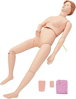 Nursing Training Mannequin 5.3ft Life Size Geriatric Training Manikin Patient Care Skills Mannequin with Hospital Gown and Replace Module for Patient Care Skills Training Teaching Female
